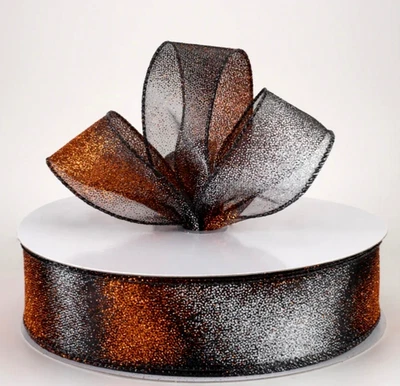 Black Orange Gray 1.5" x 5 yd Iridescent Sheer Wired Ribbon Halloween - Image 1 of 4