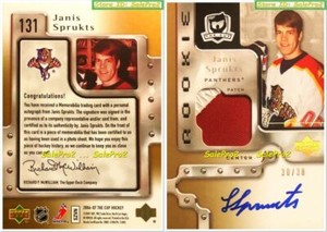UD THE CUP 2006 JANIS SPRUKTS PANTHERS GOLD SPECTRUM ROOKIE GAME PATCH AUTO /38