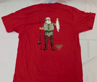 Men’s Columbia PFG Santa Claus Fisherman Fishing Christmas T-Shirt Red Size L - Image 1 of 4