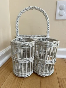 Wicker Woven Wine  Basket  Bottles Holder Carrier Caddy White - Picture 1 of 6