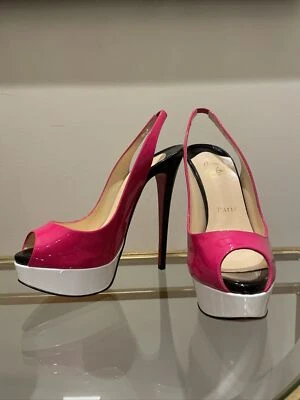 AUTÉNTICA Christian Louboutin Dama Peep Sling Patente Barbie ROSA 37 Foto 1 de 4