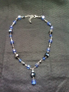 Stunning 925 Sterling Silver Blue Purple Bead Necklace 17" - Picture 1 of 3