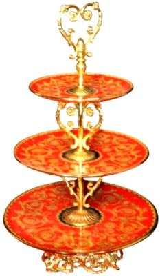 MURANO Art Glass 3-Tier Footed Tray Red/Gold by Decotech Hand Made Italy New - Image 1 of 4