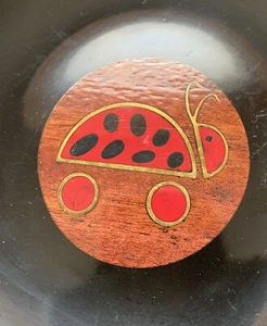 Couroc Ladybug Ladybird Beetle Bug On Wheels? 7 3/4'' Bowl, Wood,Brass etc Inlay - Picture 1 of 3