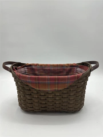 Longaberger 2006 RICH BROWN Library Basket w/ Liner & Protector Leather Handles Cover