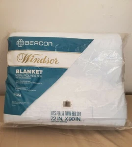 Vintage Beacon Windsor Twin Full Blanket Blue Satin Edge Polyester USA NEW NOS - Picture 1 of 4