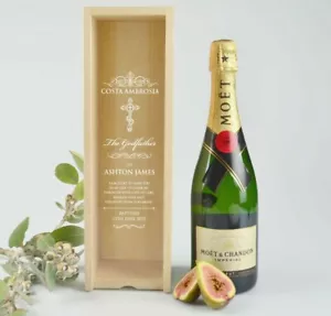 Godparents Personalised Engraved Natural Wooden Wine Box Godfather Godmother - Picture 1 of 9