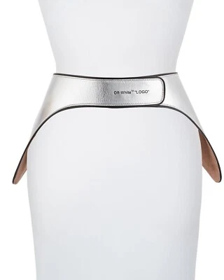 Off-White Argento Metallizzato Pelle Scatto Logo Girovita da Corsa Cintura - Immagine 1 di 4