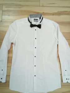 Men's BNWOT SMART NEXT WHITE TUX SHIRT 16" Wing Collar button Cuffs + Bowtie - Picture 1 of 13