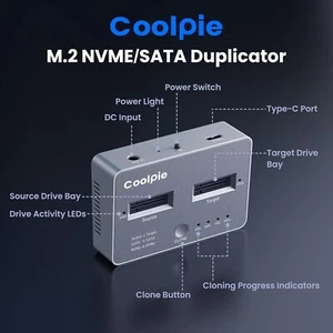 Dual-Bay Offline Cloner M.2 NVME/SATA Docking Station M.2 NVME/SATA Duplicatore - Foto 1 di 11