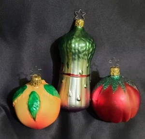 Germania Frutta Verdura Vetro Ornamenti Natalizi Prugna Pesca Asparagi Pomodoro - Foto 1 di 16