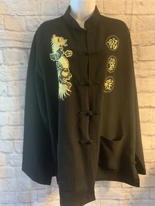 Giacca kimono vintage ricamata drago dorato Hanfu Tang nera #306 - Foto 1 di 10