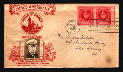 US SC# 880 FDC / Crosby Red Cachet / Pair (Back Flap Un Glued) - Z20596 - Image 1 of 2