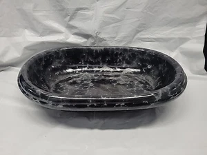 Bennington Potters Lg Oval Black Agate Serving Bowl 15"x 11” Vermont 2041 #5399 - Picture 1 of 24