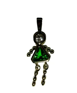 Gold Vermeil Sterling Silver Girl Birthstone Pendant Figure Emerald Green - Picture 1 of 3