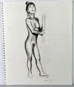 Disegno a matita vintage 17" giovane donna posa nuda originale Candace McCall I - Foto 1 di 4