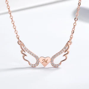 Rose Gold Angel Wings Heart M CZ Pendant Choker Necklace Mother Gift Box PE21 - Picture 1 of 4