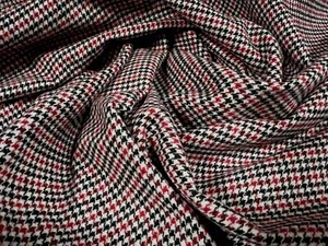 Wool Mouflon Flannel Brushed Fabric, Per Metre - Small Check - Red White & Black - Picture 1 of 3