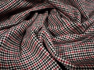 Wool Mouflon Flannel Brushed Fabric, Per Metre - Small Check - Red White & Black - Image 1 of 3