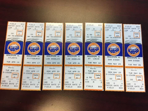 1981 Astros Full Un Used Ticket YOU PICK Game Astrodome Ryan Sutton Cedeno Howe Cover