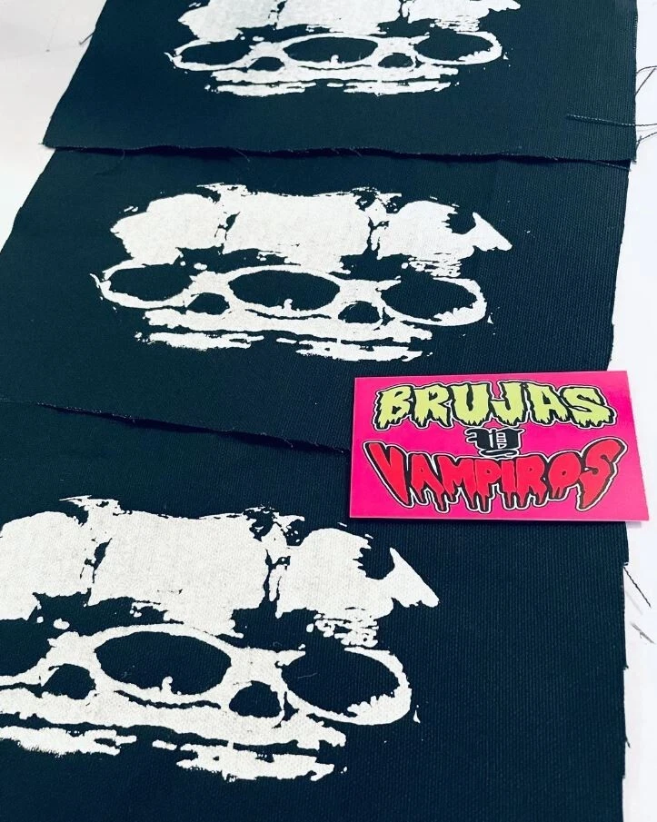 conjoined twin skull black patch, gothic patch, macabre patch, oddities - Image 1 of 1