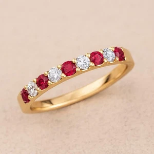 Ruby &Diamond Ring 14k Gold Plated Sterling Silver July Birthstone Ring For Wife - Picture 1 of 4