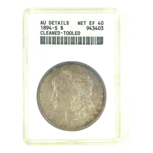 1894-S Silver Morgan Dollar Graded by ANACS as AU Details Cleaned-Tooled - Picture 1 of 4