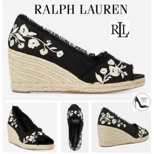 Lauren By Ralph Lauren NATURAL Carmondy Espadrille Wedge Sandal Peep Toe 10B - Picture 1 of 12