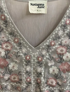 SAVANNA JANE BOHO Gr. (L) Silber (Grau) Metallic Bestickte Langarm Bluse - Bild 1 von 15