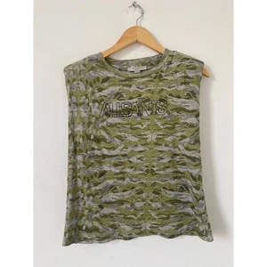 AllSaints Top Small Green Grey Camoflauge Sleeveless Coni Oniyuri Tank - Picture 1 of 8