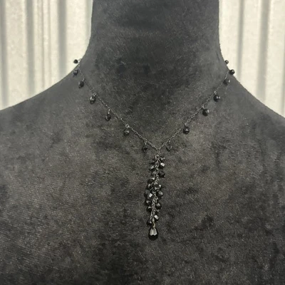 Y Drop Necklace Black Beaded Womens Faceted Gothic - Image 1 of 4