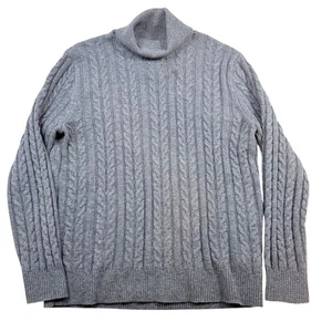 J. Suéter de cuello alto tejido Crew Cable para mujer talla L gris mezcla de lana - Imagen 1 de 7