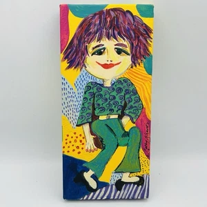 Signed Painting Hippie Mod Girl Shag Hair Disco Funky Abstract 12” Gallery Wall - Picture 1 of 12
