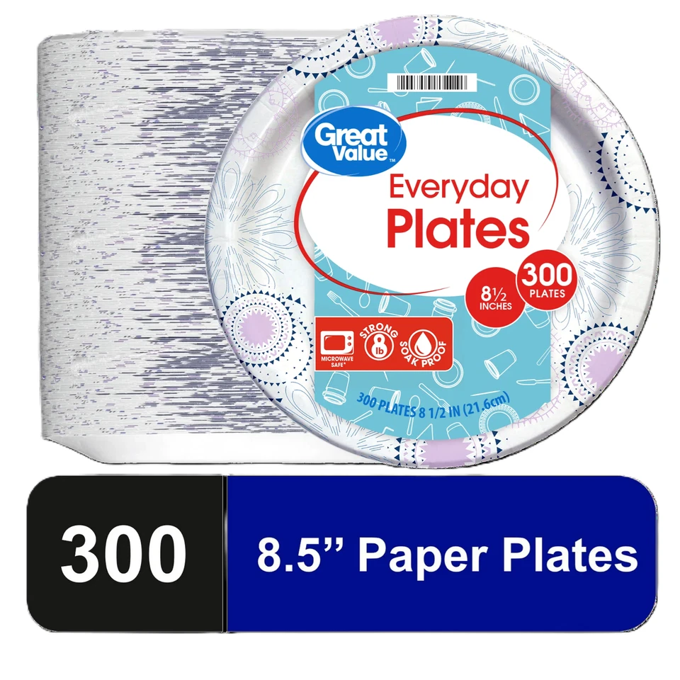 Great Value Everyday Disposable Paper Plates, 8.5", 300 Count - Image 1 of 1
