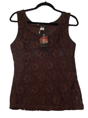 Camiseta sin mangas Y2K Cocomo marrón floral de encaje talla M forrada acolchada bosque hadas caprichosa nueva con etiquetas Foto 1 de 4