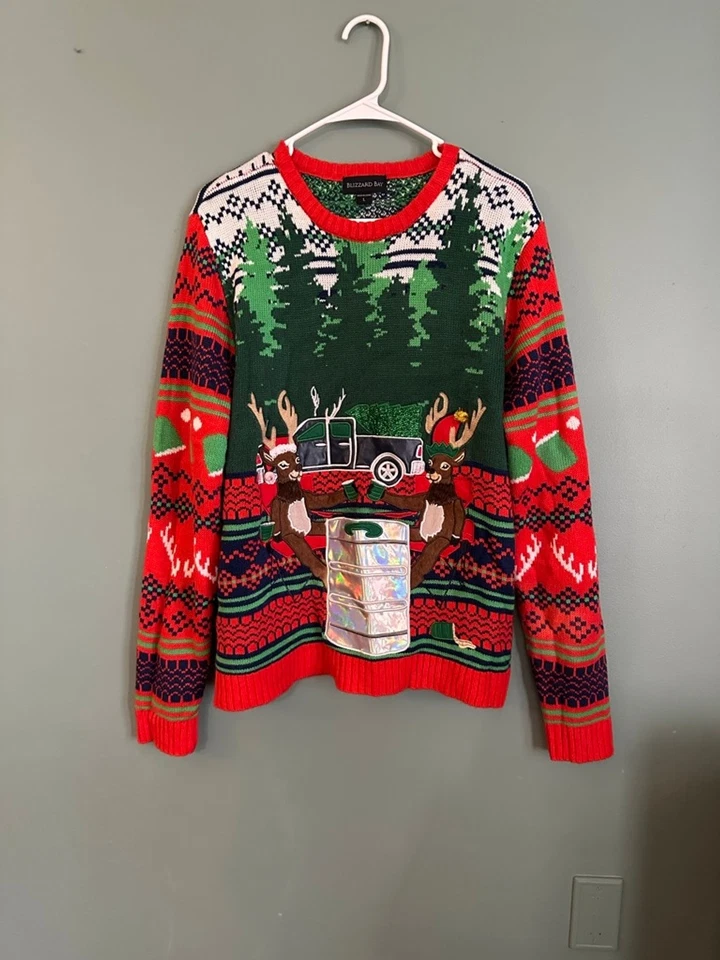 Suéter Para Hombre Blizzard Bay Cuello Redondo Feo Navidad Talla Grande Reno Rojo Verde Foto 1 de 4