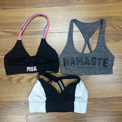 批量 3 件 女式 运动胸罩 粉色 Namaste 超越瑜伽 XS 码 — 第 1/4 张图片