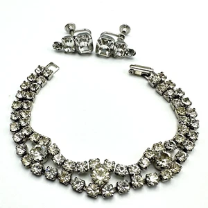 Vintage Crystal Rhinestone Bracelet Screw On Earrings SET #186 - Foto 1 di 5