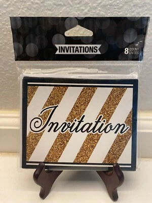 Black & Gold Birthday Party Folded Invitations w/Envelopes 8 count - Image 1 of 2
