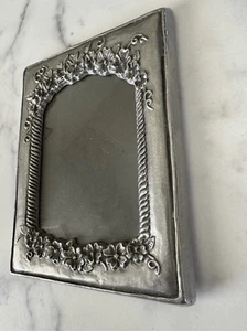 Silber Dick Metall Schwer 3D Struktur Blumen Rahmen 4x6 Vintage - Bild 1 von 4