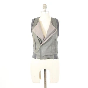 BCBG Max Azria Vest Jacket XS Gray Leather Moto Wool Sleeveless Sweater Vest - Picture 1 of 9