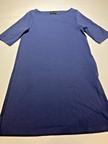 VETEMENTS abito adrienne vittadini US6 sbiadito blu navy tasche tubino manica 3 4 comft elasticizzato