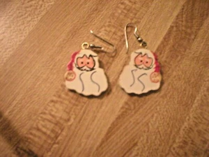 Christmas Santa/w Hat Wood Painted Earrings and Pin - Picture 1 of 2