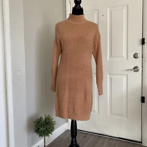 Debut Women's Mock Neck Long Sleeve Salmon Knit Sweater Dress Size Small. - Picture 1 of 11