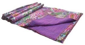 Paisely Print Kantha Quilt Indian Vintage Green Bedspread Throw Cotton Quilts - Picture 1 of 18