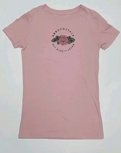Aeropostale Classic Crew T Shirt Women XS Fitted Short Sleeve Pink Rose Graphic - Picture 1 of 11