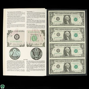 Uncut Sheet of 4 Notes Series of 1988 $1 Federal Reserve Notes FRH St Louis - Picture 1 of 11