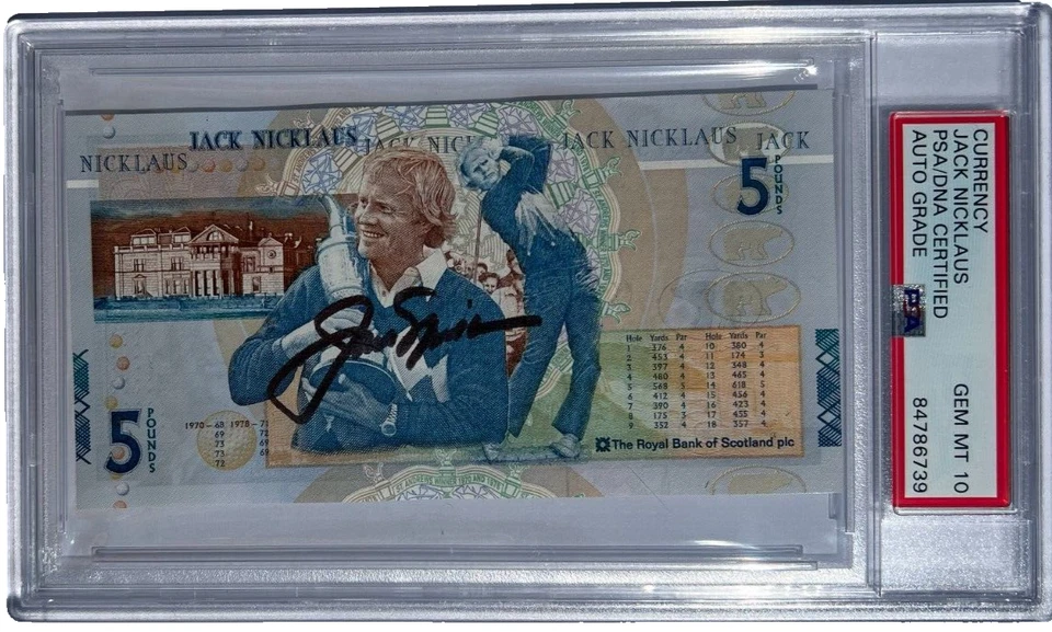 JACK NICKLAUS SIGNED ROYAL BANK OF SCOTLAND BRITISH OPEN 5 POUND NOTE PSA AUTO10 - Image 1 of 1