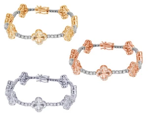 Clover Leaf 2 CT Real Diamond Illusion Tennis Bracelet 12MM 7.5" 10K Gold - Picture 1 of 9