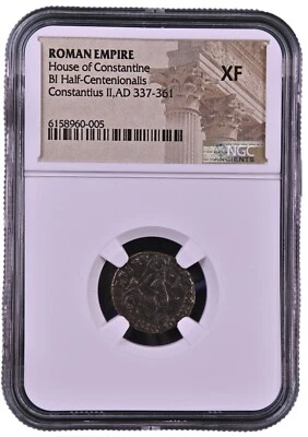 NGC XF Roman AE GLADIATOR REVERSE Constantius II AD 337-361 EXTREMELY FINE - Image 1 of 3